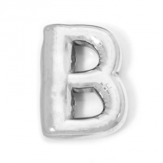 Picture of 2 PCs 304 Stainless Steel Charms Silver Tone Message " B " 22mm x 16mm