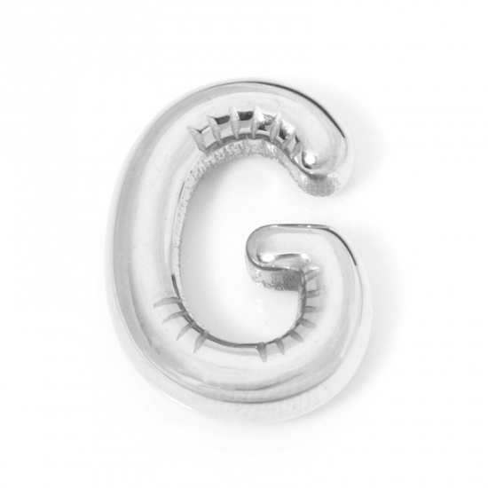 Picture of 2 PCs 304 Stainless Steel Charms Silver Tone Message " G " 21mm x 15mm