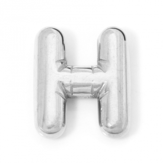 Picture of 2 PCs 304 Stainless Steel Charms Silver Tone Message " H " 20.5mm x 17mm