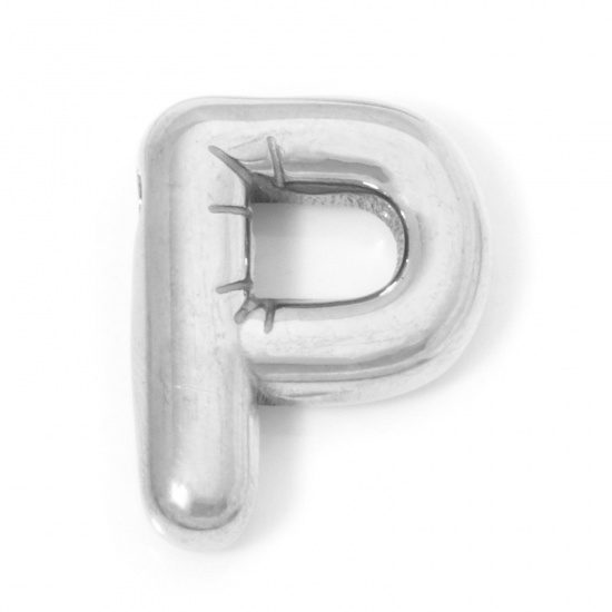 Picture of 2 PCs 304 Stainless Steel Charms Silver Tone Message " P " 19mm x 15mm