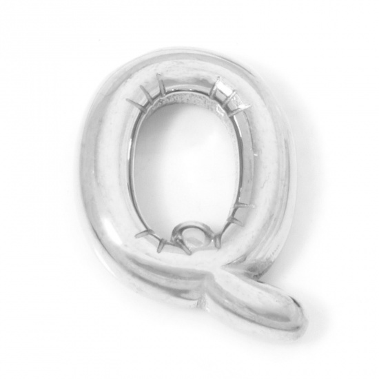 Picture of 2 PCs 304 Stainless Steel Charms Silver Tone Message " Q " 18mm x 18mm