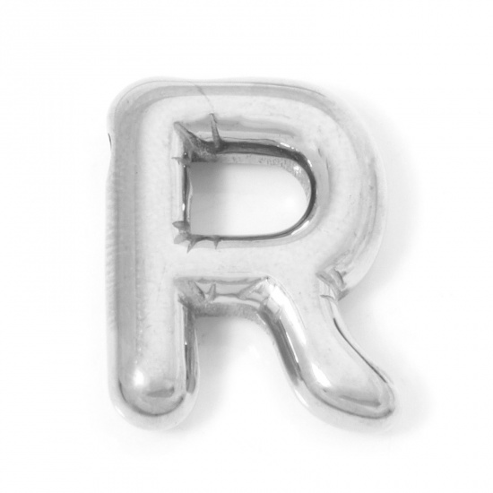 Picture of 2 PCs 304 Stainless Steel Charms Silver Tone Message " R " 20mm x 16mm