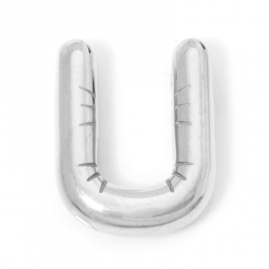 Picture of 2 PCs 304 Stainless Steel Charms Silver Tone Message " U " 19mm x 15mm