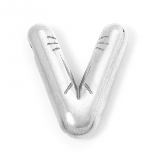 Picture of 2 PCs 304 Stainless Steel Charms Silver Tone Message " V " 19.5mm x 16mm