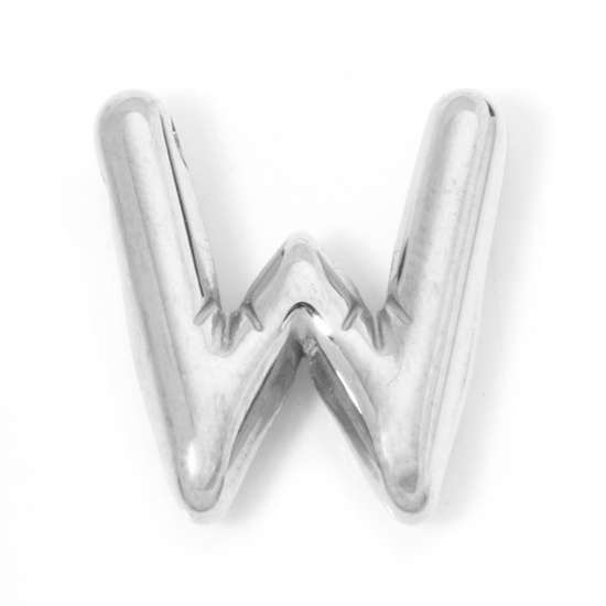 Picture of 2 PCs 304 Stainless Steel Charms Silver Tone Message " W " 19mm x 18mm