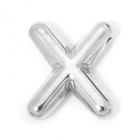 Picture of 2 PCs 304 Stainless Steel Charms Silver Tone Message " X " 19.5mm x 16.5mm