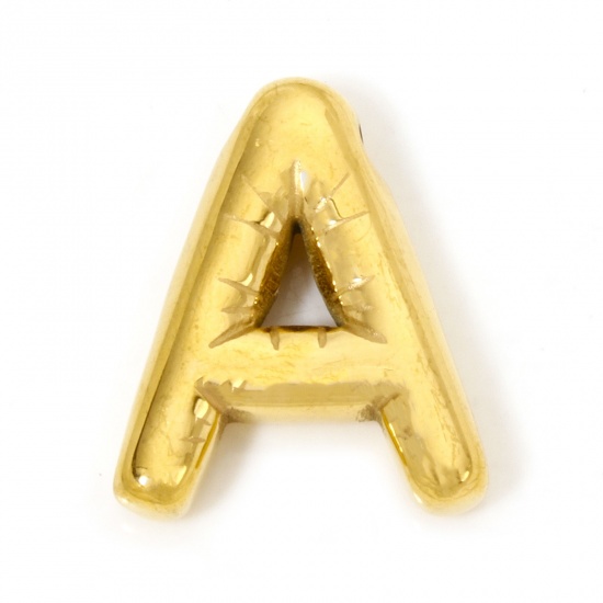 Imagen de 2 Unidades Recubrimiento al Vacío PVD Ecológico 304 Acero Inoxidable Colgantes Chapado en Oro de 18K Letra Mayúscula Mensaje " A " 21mm x 17mm