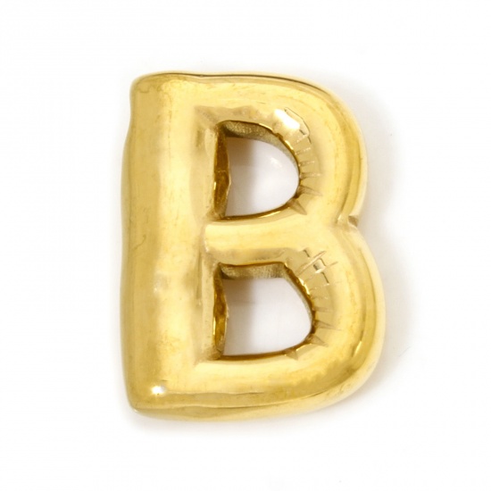 Imagen de 2 Unidades Recubrimiento al Vacío PVD Ecológico 304 Acero Inoxidable Colgantes Chapado en Oro de 18K Letra Mayúscula Mensaje " B " 22mm x 16mm