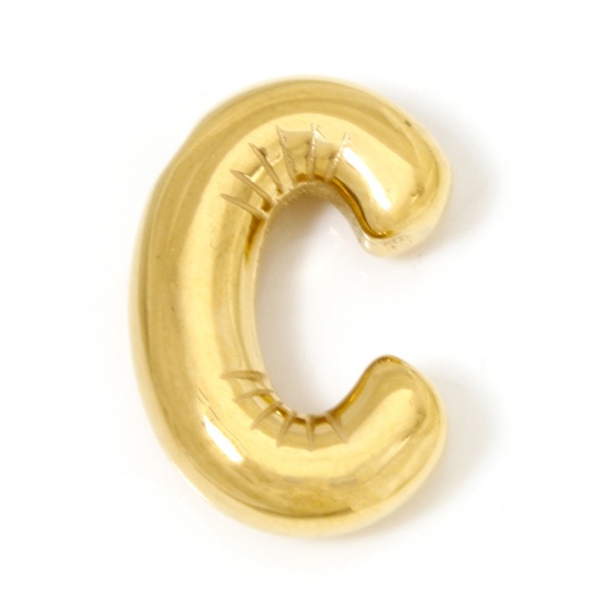 Imagen de 2 Unidades Recubrimiento al Vacío PVD Ecológico 304 Acero Inoxidable Colgantes Chapado en Oro de 18K Letra Mayúscula Mensaje " C " 20mm x 14mm
