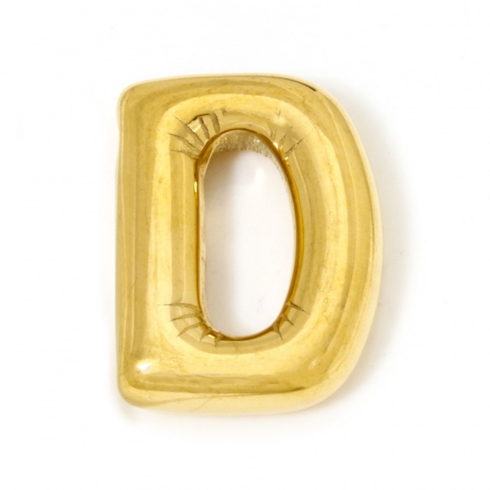 Imagen de 2 Unidades Recubrimiento al Vacío PVD Ecológico 304 Acero Inoxidable Colgantes Chapado en Oro de 18K Letra Mayúscula Mensaje " D " 21mm x 16mm