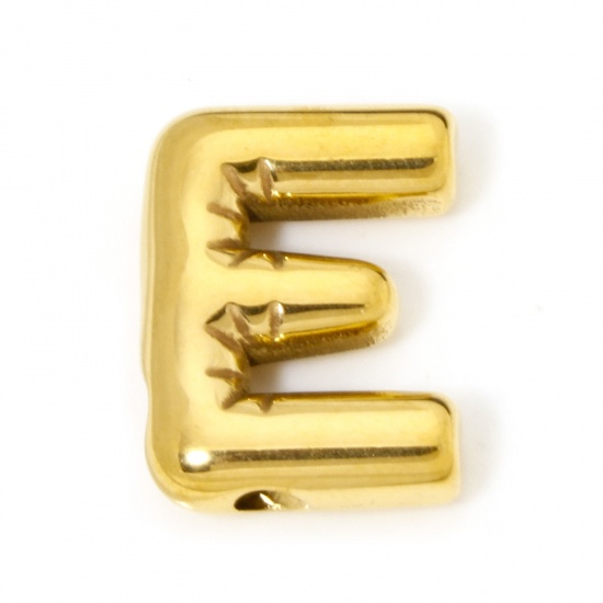 Imagen de 2 Unidades Recubrimiento al Vacío PVD Ecológico 304 Acero Inoxidable Colgantes Chapado en Oro de 18K Letra Mayúscula Mensaje " E " 21mm x 15mm