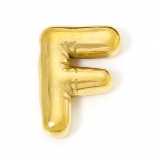 Imagen de 2 Unidades Recubrimiento al Vacío PVD Ecológico 304 Acero Inoxidable Colgantes Chapado en Oro de 18K Letra Mayúscula Mensaje " F " 20mm x 14mm