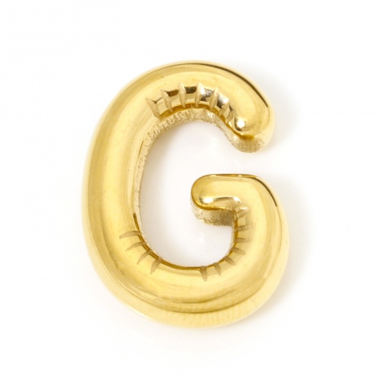 Imagen de 2 Unidades Recubrimiento al Vacío PVD Ecológico 304 Acero Inoxidable Colgantes Chapado en Oro de 18K Letra Mayúscula Mensaje " G " 21mm x 15mm