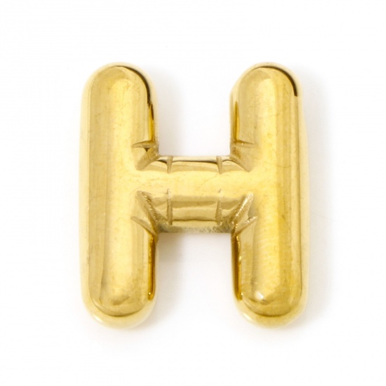 Imagen de 2 Unidades Recubrimiento al Vacío PVD Ecológico 304 Acero Inoxidable Colgantes Chapado en Oro de 18K Letra Mayúscula Mensaje " H " 20.5mm x 17mm