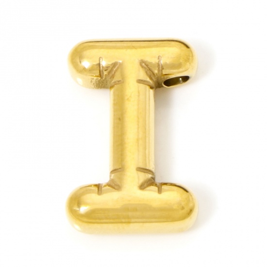 Imagen de 2 Unidades Recubrimiento al Vacío PVD Ecológico 304 Acero Inoxidable Colgantes Chapado en Oro de 18K Letra Mayúscula Mensaje " I " 20mm x 13mm