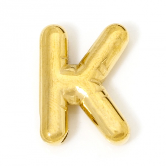 Imagen de 2 Unidades Recubrimiento al Vacío PVD Ecológico 304 Acero Inoxidable Colgantes Chapado en Oro de 18K Letra Mayúscula Mensaje " K " 21mm x 15mm