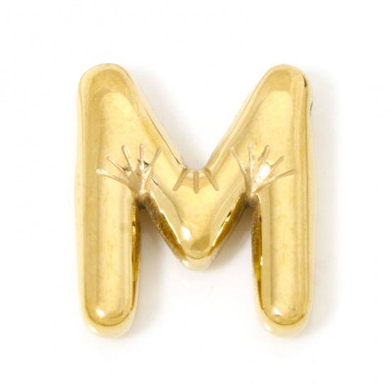 Imagen de 2 Unidades Recubrimiento al Vacío PVD Ecológico 304 Acero Inoxidable Colgantes Chapado en Oro de 18K Letra Mayúscula Mensaje " M " 21mm x 18mm