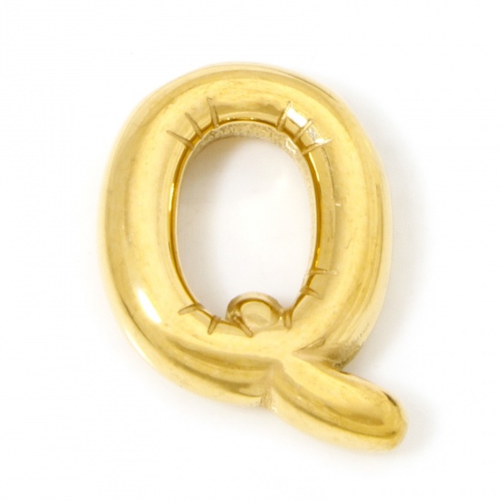 Imagen de 2 Unidades Recubrimiento al Vacío PVD Ecológico 304 Acero Inoxidable Colgantes Chapado en Oro de 18K Letra Mayúscula Mensaje " Q " 18mm x 18mm