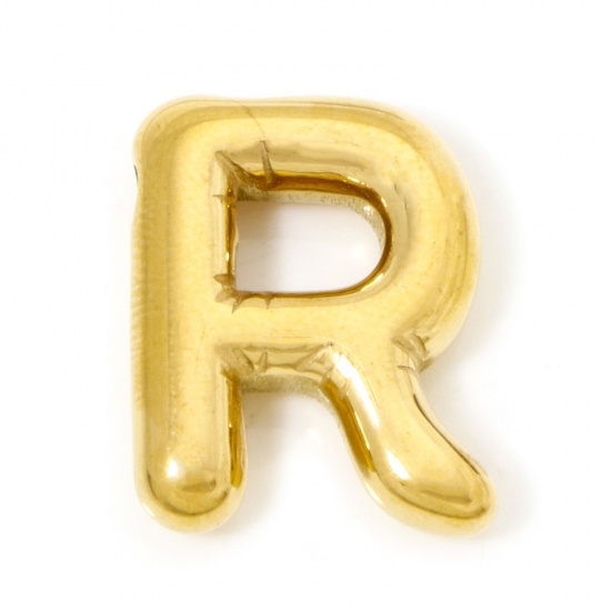 Imagen de 2 Unidades Recubrimiento al Vacío PVD Ecológico 304 Acero Inoxidable Colgantes Chapado en Oro de 18K Letra Mayúscula Mensaje " R " 20mm x 16mm