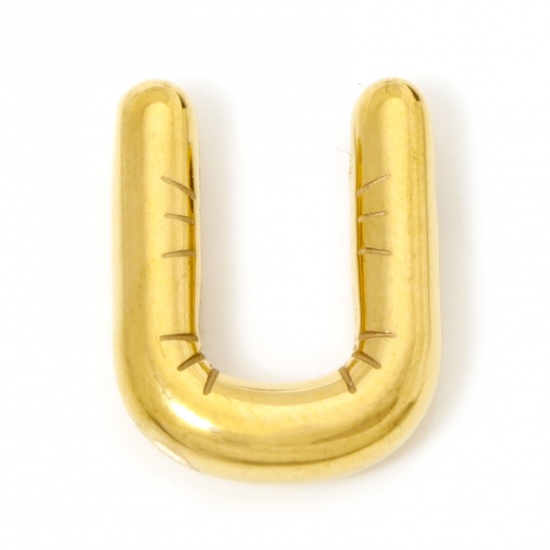 Imagen de 2 Unidades Recubrimiento al Vacío PVD Ecológico 304 Acero Inoxidable Colgantes Chapado en Oro de 18K Letra Mayúscula Mensaje " U " 19mm x 15mm