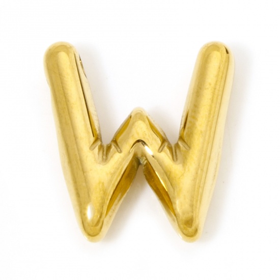 Imagen de 2 Unidades Recubrimiento al Vacío PVD Ecológico 304 Acero Inoxidable Colgantes Chapado en Oro de 18K Letra Mayúscula Mensaje " W " 19mm x 18mm
