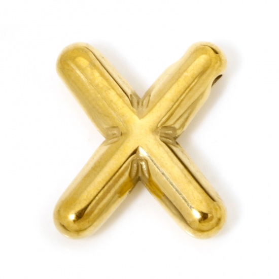 Imagen de 2 Unidades Recubrimiento al Vacío PVD Ecológico 304 Acero Inoxidable Colgantes Chapado en Oro de 18K Letra Mayúscula Mensaje " X " 19.5mm x 16.5mm
