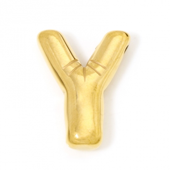 Imagen de 2 Unidades Recubrimiento al Vacío PVD Ecológico 304 Acero Inoxidable Colgantes Chapado en Oro de 18K Letra Mayúscula Mensaje " Y " 21mm x 16.5mm