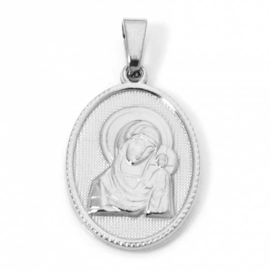 Immagine di 2 Pz 304 Acciaio Inossidabile Ciondoli Pendenti Ovale Tono Argento Vergine Maria 3cm x 1.6cm
