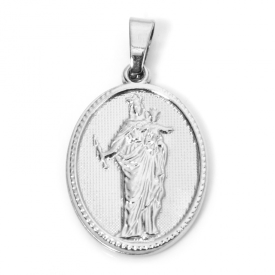 Immagine di 2 Pz 304 Acciaio Inossidabile Ciondoli Pendenti Ovale Tono Argento Vergine Maria 3cm x 1.6cm