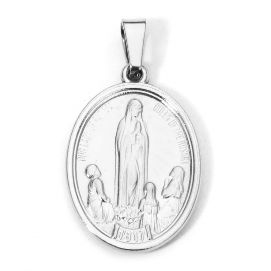 Immagine di 2 Pz 304 Acciaio Inossidabile Ciondoli Pendenti Ovale Tono Argento Vergine Maria 3cm x 1.6cm