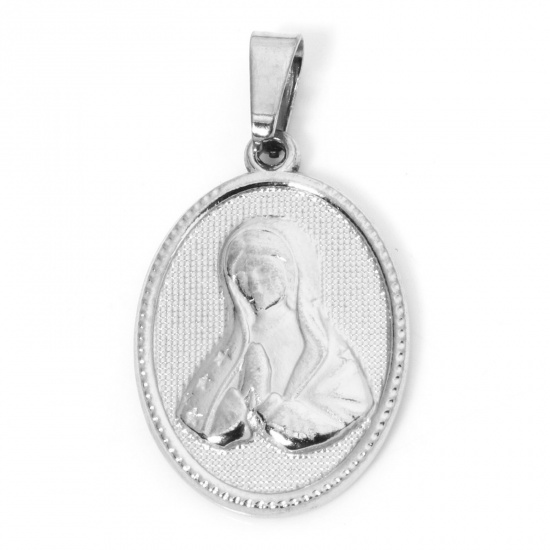 Immagine di 2 Pz 304 Acciaio Inossidabile Ciondoli Pendenti Ovale Tono Argento Vergine Maria 3cm x 1.6cm