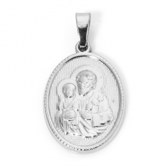 Immagine di 2 Pz 304 Acciaio Inossidabile Ciondoli Pendenti Ovale Tono Argento Gesù 3cm x 1.6cm