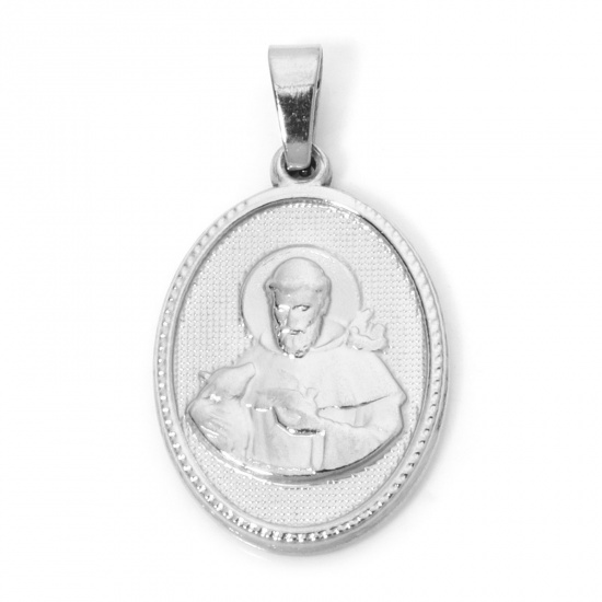Immagine di 2 Pz 304 Acciaio Inossidabile Ciondoli Pendenti Ovale Tono Argento Gesù 3cm x 1.6cm