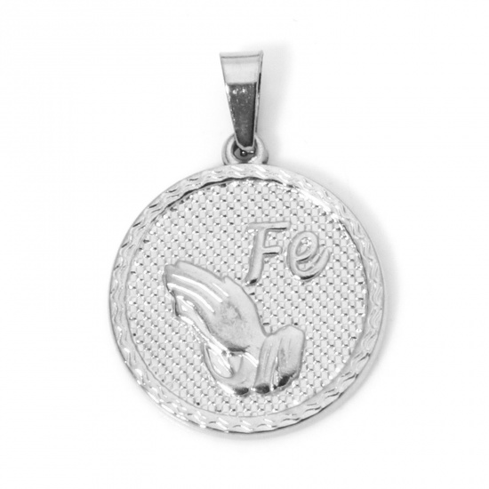 Immagine di 2 Pz 304 Acciaio Inossidabile Ciondoli Pendenti Tondo Tono Argento Mani 26mm x 18.5mm