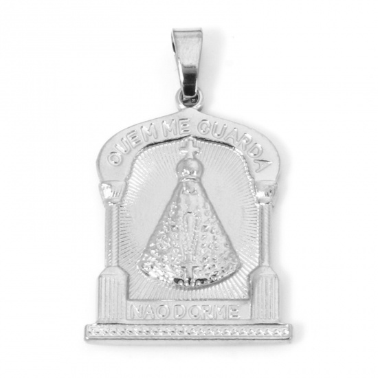 Immagine di 2 Pz 304 Acciaio Inossidabile Ciondoli Pendenti Rettangolo Tono Argento Sonaglio 3.2cm x 2cm