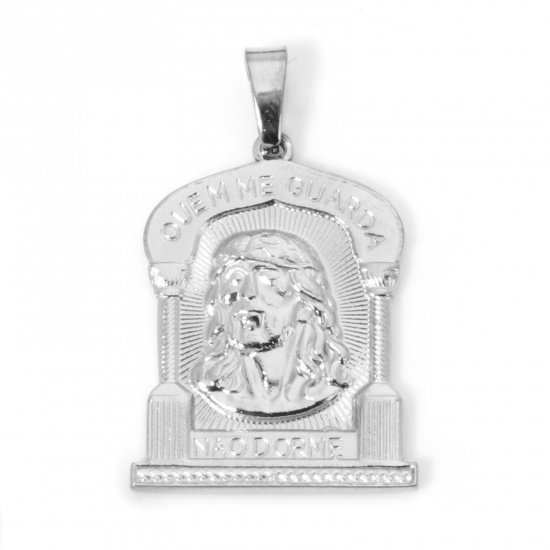Immagine di 2 Pz 304 Acciaio Inossidabile Ciondoli Pendenti Rettangolo Tono Argento Gesù 3.2cm x