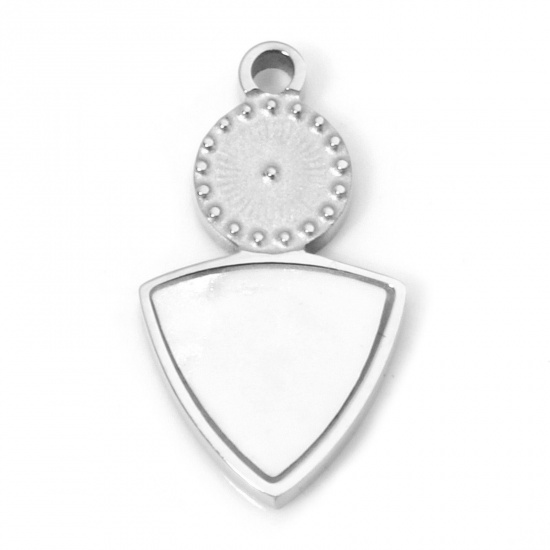Picture of 2 PCs 304 Stainless Steel & Natural Shell Charms Silver Tone White Triangle 15mm x 8mm