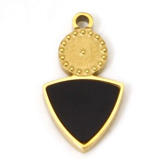 Picture of 2 PCs Vacuum Plating 304 Stainless Steel & Natural Shell Charms 18K Gold Plated Black Triangle 15mm x 8mm