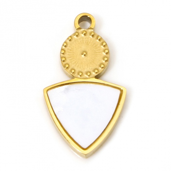 Picture of 2 PCs Vacuum Plating 304 Stainless Steel & Natural Shell Charms White Black Triangle 15mm x 8mm