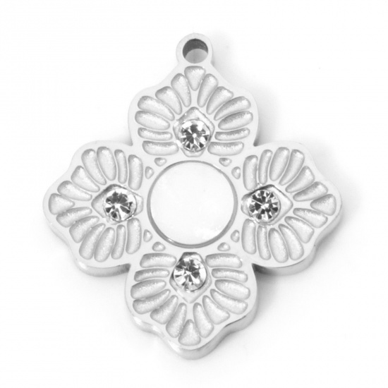 Immagine di 2 Pz 304 Acciaio Inossidabile & Conchiglia Ciondoli Fiore Tono Argento Bianco 15mm x 14mm
