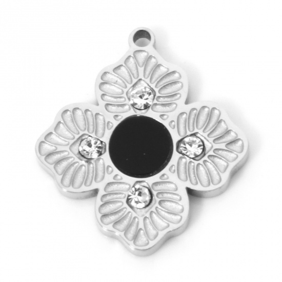 Immagine di 2 Pz 304 Acciaio Inossidabile & Conchiglia Ciondoli Fiore Tono Argento Nero 15mm x 14mm