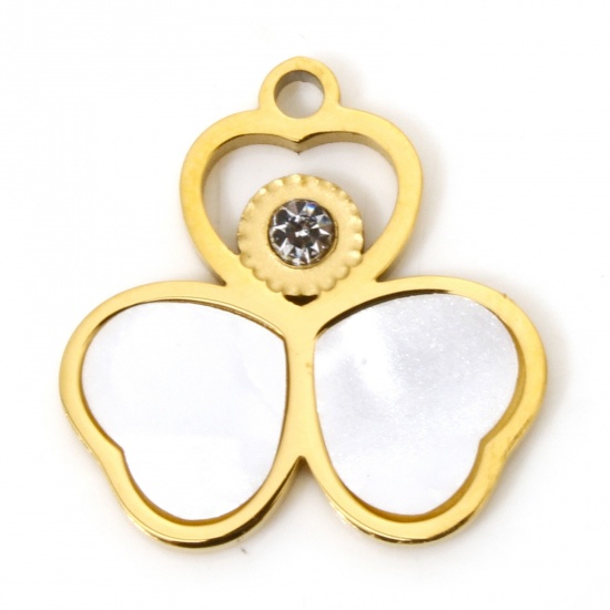 Image de 2 Pcs Breloques en 304 Acier Inoxydable & Coquille Naturelle Placage sous Vide Cœur Plaqué Or 18K Blanc 15mm x 15mm