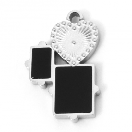 Immagine di 2 Pz 304 Acciaio Inossidabile & Conchiglia Ciondoli Geometrica Tono Argento Nero 15mm x 10mm
