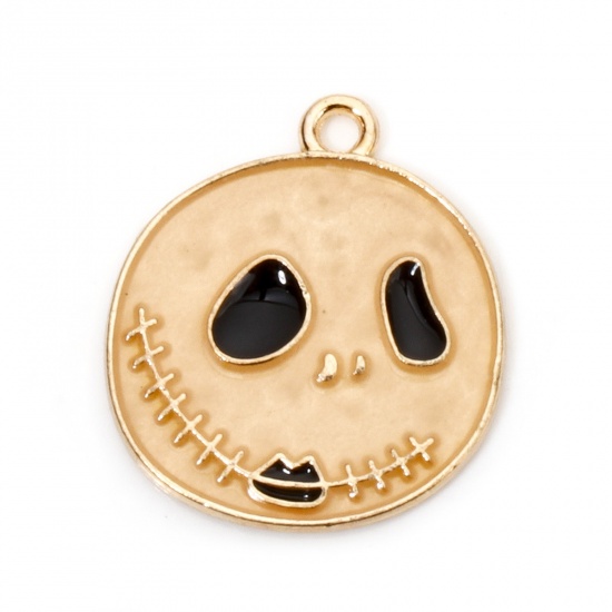 Picture of 10 PCs Zinc Based Alloy Halloween Charms Gold Plated Ghost Face Glow In The Dark Luminous 22.5mm x 20mm