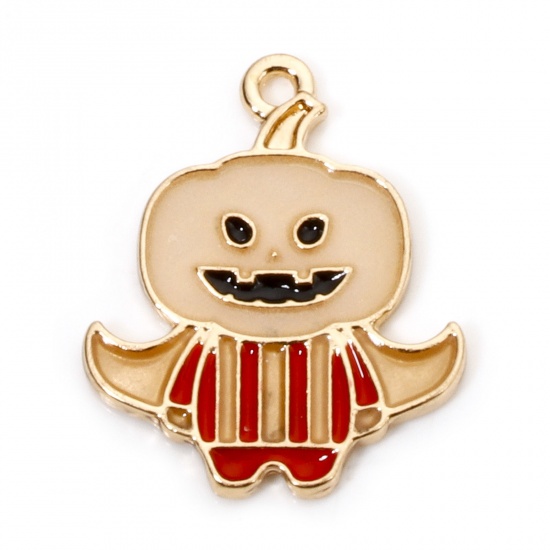 Picture of 10 PCs Zinc Based Alloy Halloween Charms Gold Plated Pumpkin Glow In The Dark Luminous 23mm x 19mm