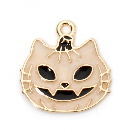 Picture of 10 PCs Zinc Based Alloy Halloween Charms Gold Plated Ghost Face Glow In The Dark Luminous 20mm x 20mm