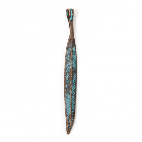 Immagine di 50 Pz Lega di Zinco Patina Ciondoli Pendenti Ossido di Rame Blu Foglia 5.6cm x 0.6cm