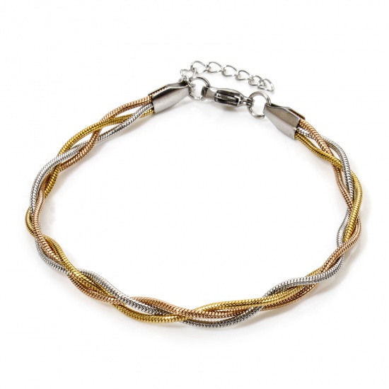 Picture of 1 Piece Vacuum Plating 304 Stainless Steel Weave Braided Snake Chain Bracelets Multicolor 17cm(6.7") long