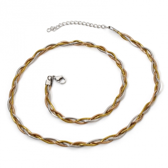 Picture of 1 Piece Vacuum Plating 304 Stainless Steel Weave Braided Snake Chain Necklace For DIY Jewelry Making Multicolor 45cm(17.7") long, Chain Size: 4mm