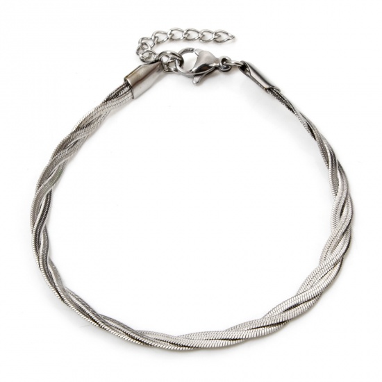 Picture of 1 Piece 304 Stainless Steel Weave Braided Snake Chain Bracelets Silver Tone 17cm(6.7") long